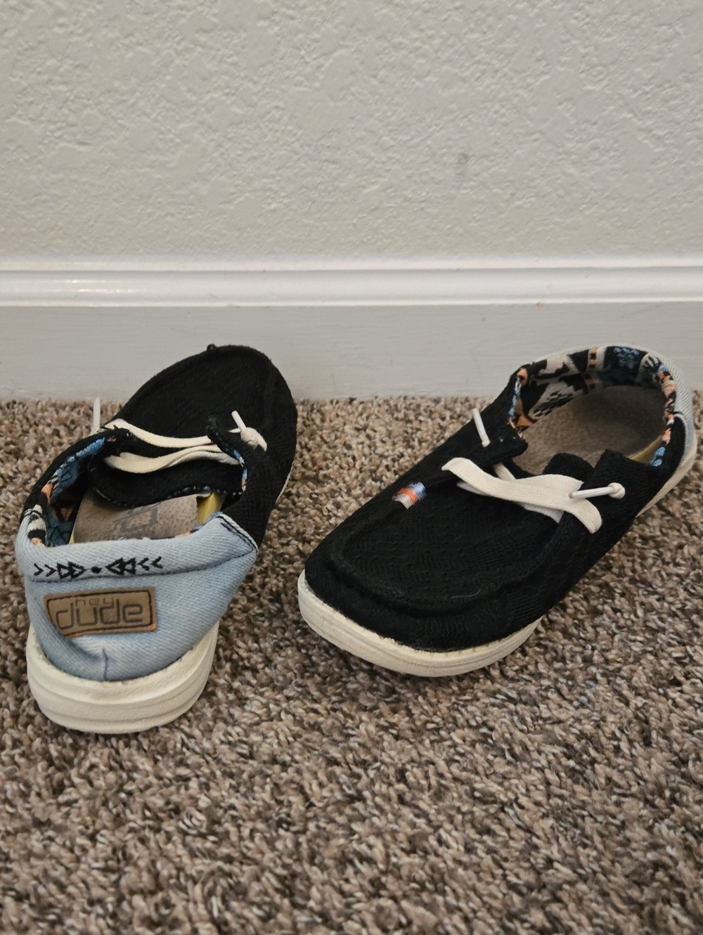 Hey Dude Kids Black Sneakers with Light Blue Heel Accent